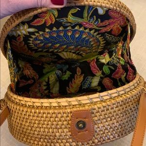 Round rattan purse crossbody